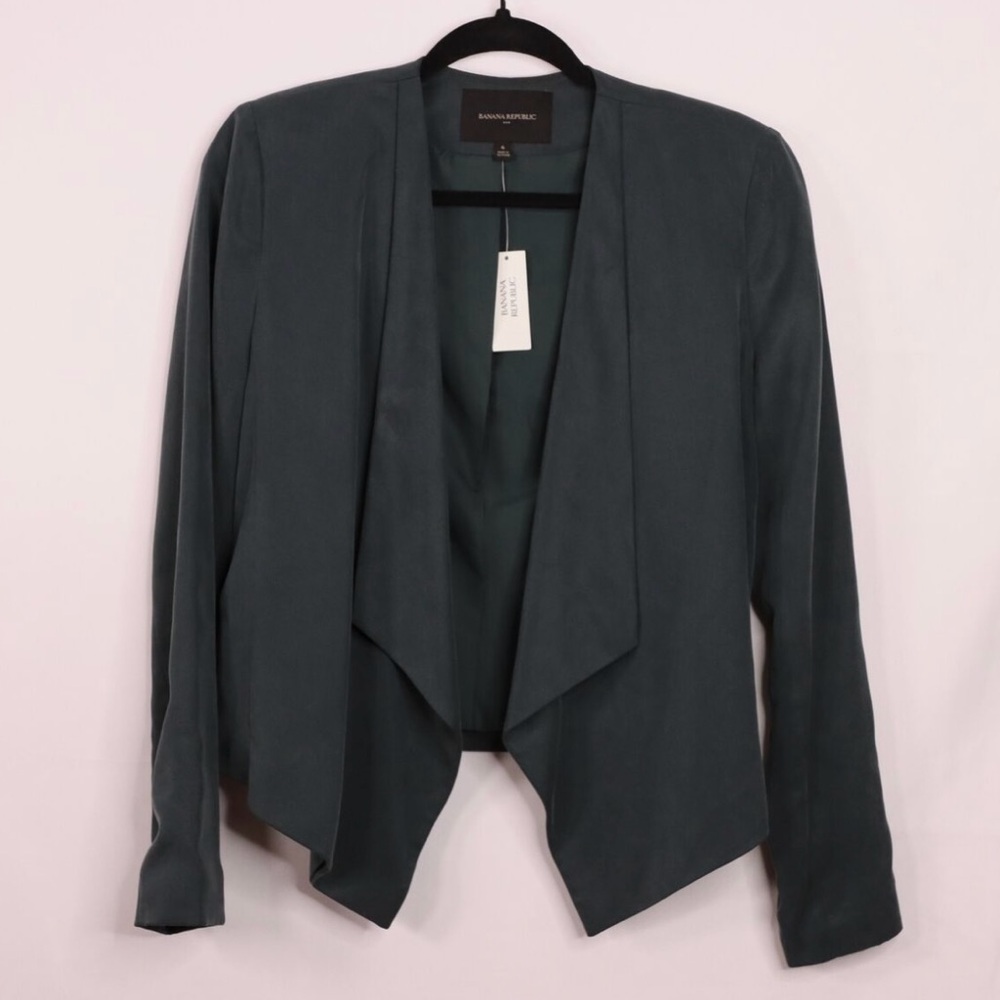 Banana Republic Jacket Blue Gray Unstructured Blazer Open Front